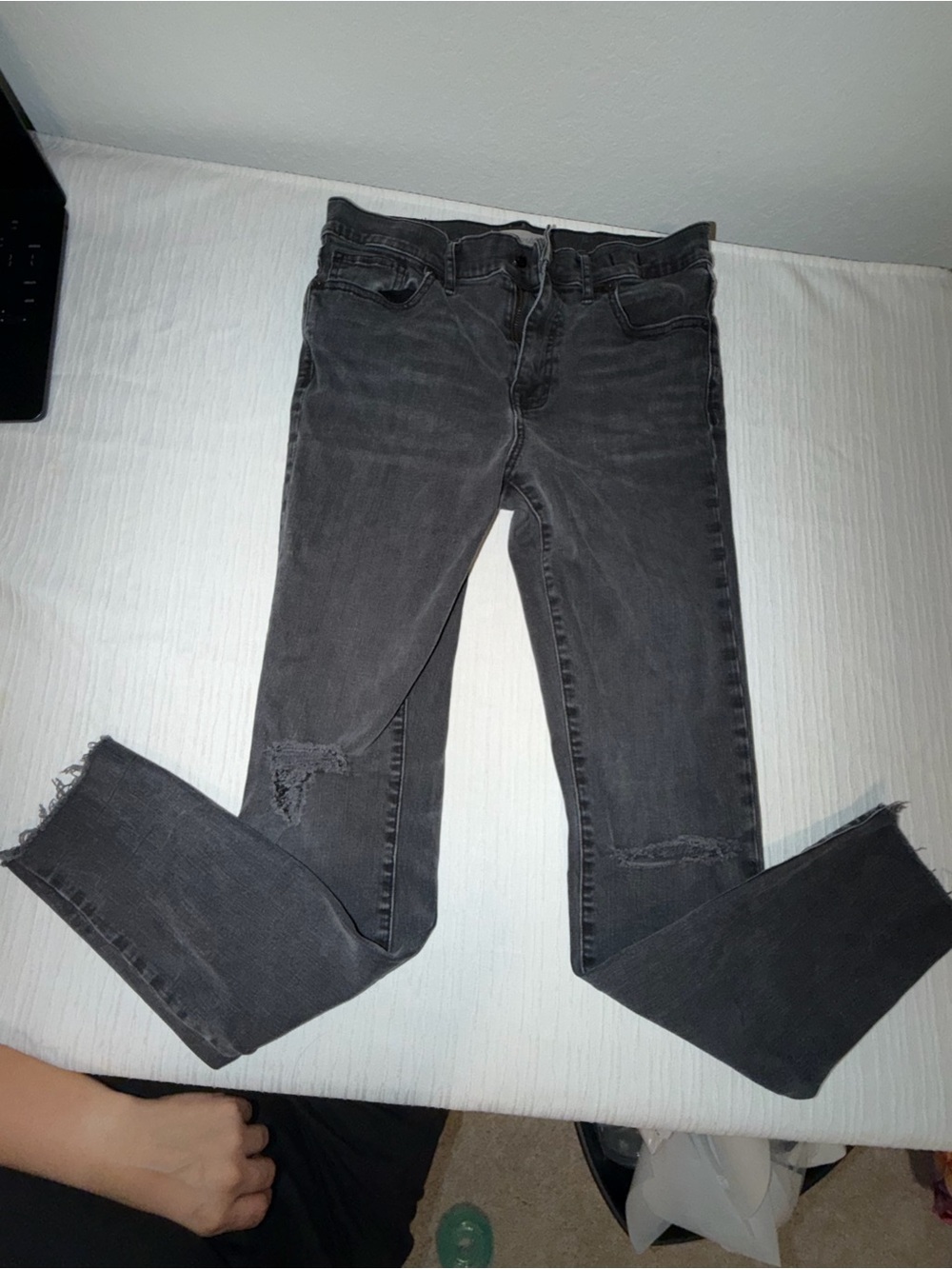 Madewell Washed Black Flare Jeans with Knee Distress